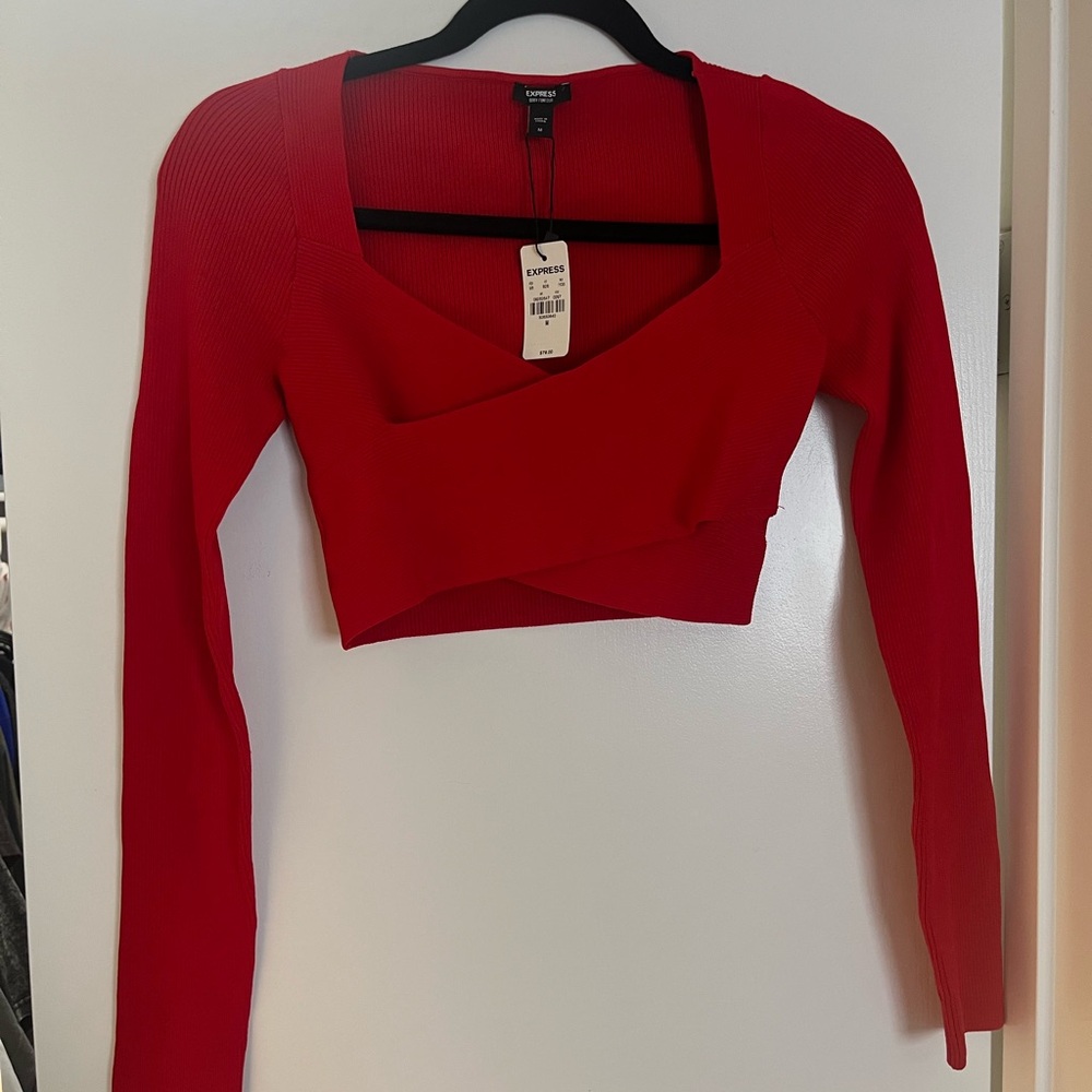 Express Bold Red Long Sleeve Crop Top